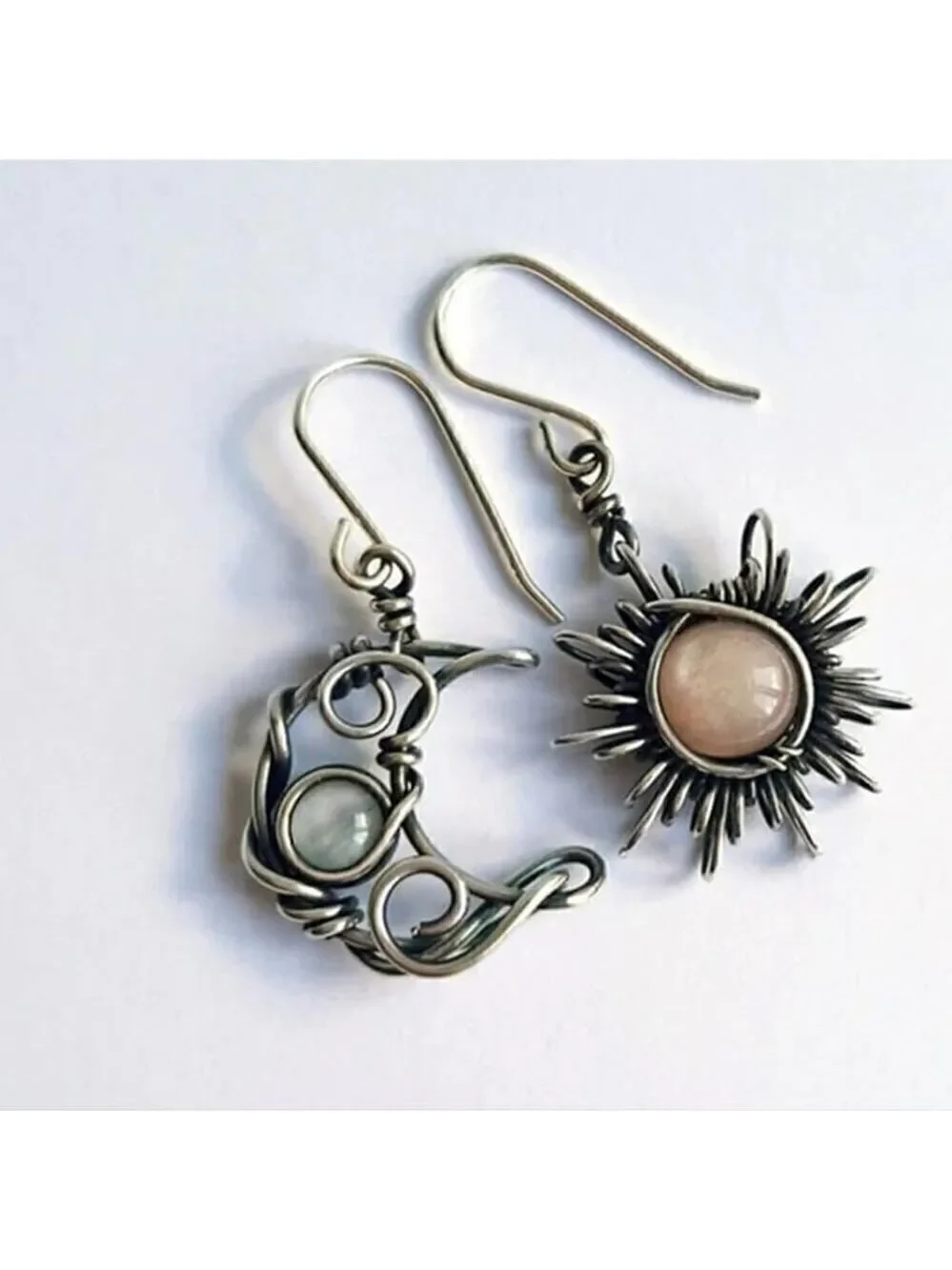 Elegant Vintage Style Sun and Moon Earrings Symbolic Harmony Boho Chic Handmade